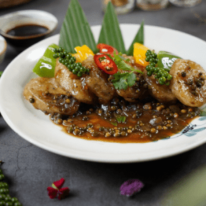 Nấm sò vua áp chảo sốt tiêu xanh